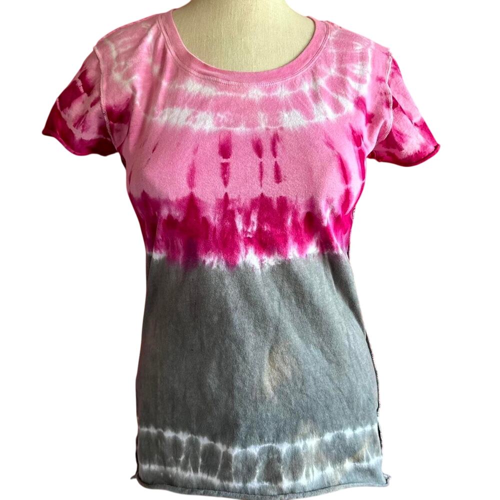 Juniors Top Size Large Grey Pink Tie Dye Outdoors Travel Camping Beach Travel
